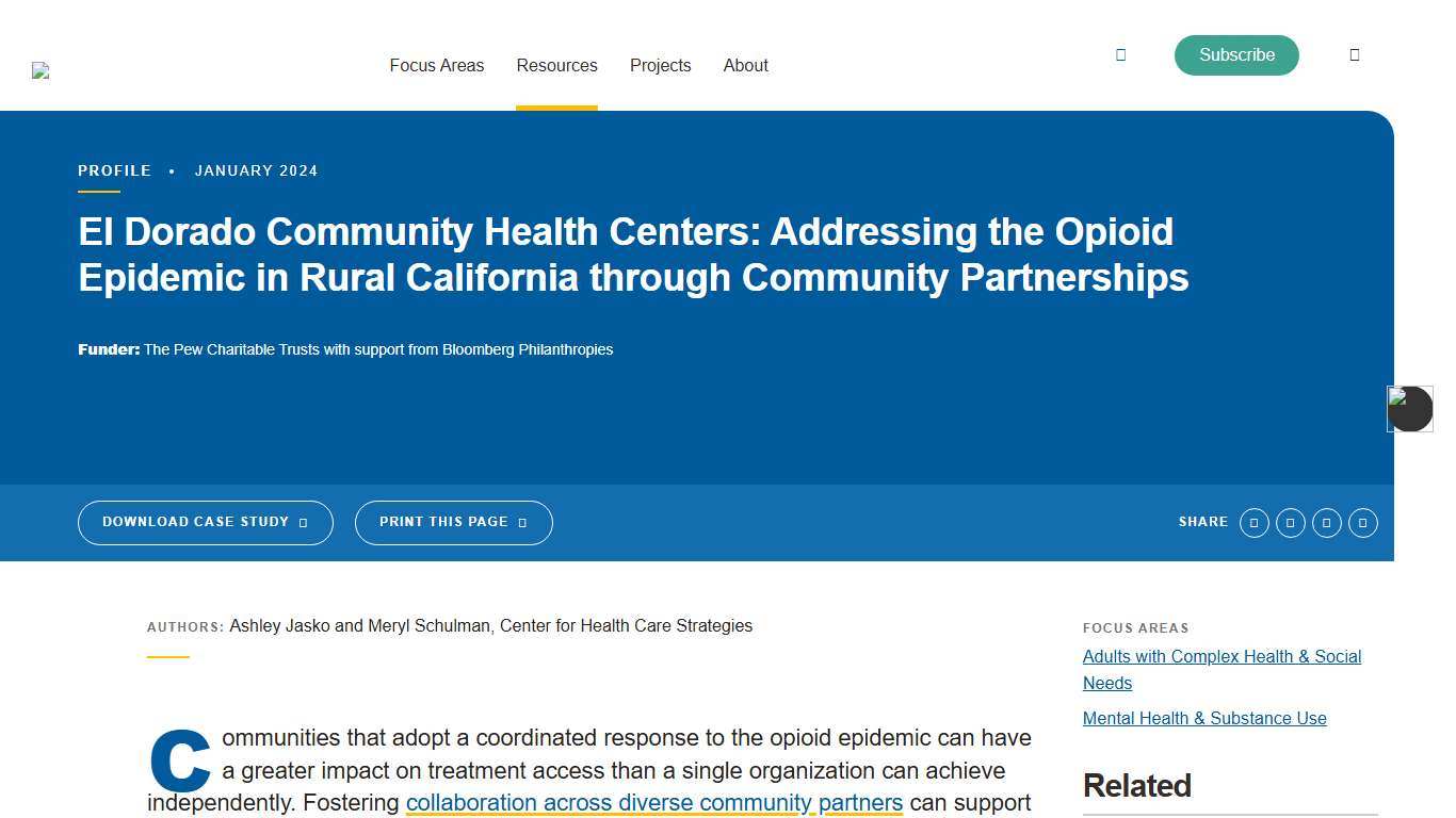 El Dorado Community Health Centers: Addressing the Opioid Epidemic in Rural California through Community Partnerships - Center for Health Care Strategies